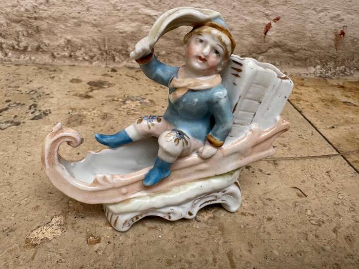 Vintage 19th Century German Ceramic Match Striker Conta & Boehmes sleigh