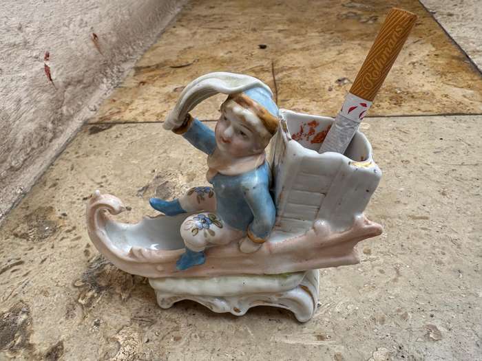 Vintage 19th Century German Ceramic Match Striker Conta & Boehmes sleigh