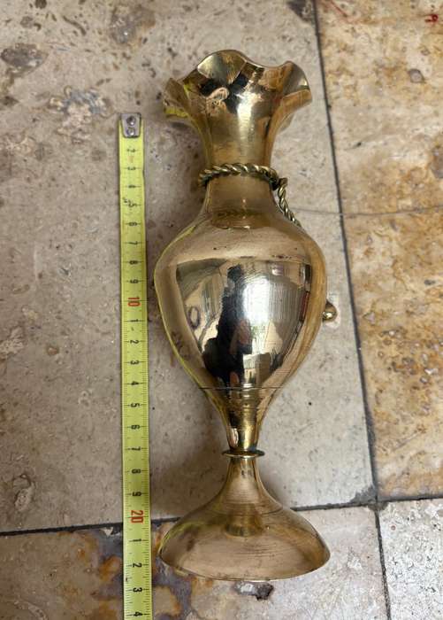 Vintage Brass vase Rope tassel detail 20 cm