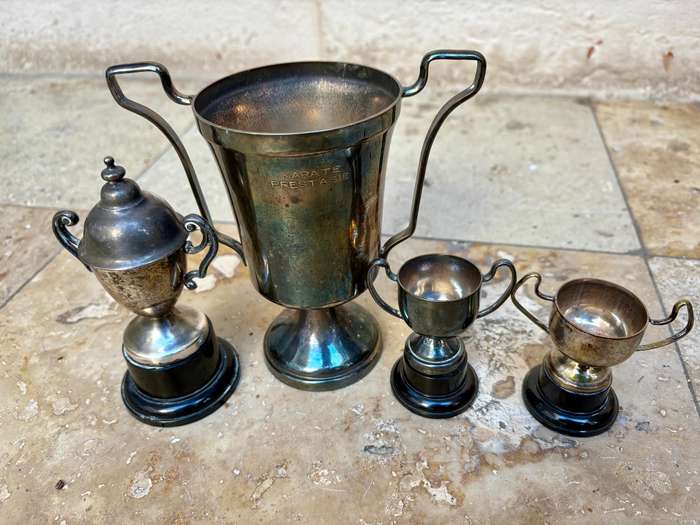 Vintage trophy medium with 3 small blank trophies epns