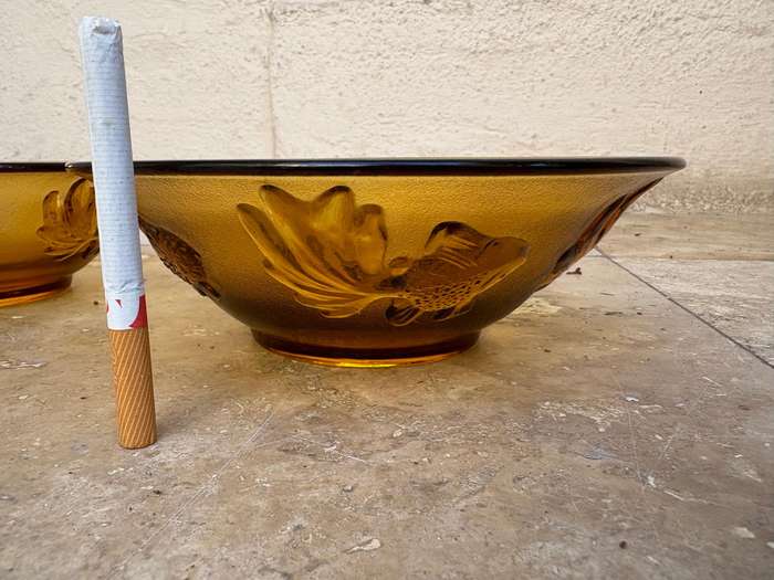 Vintage Pasari Indonesian Amber Glass Goldfish Koi Bowl Pair of 2