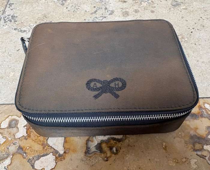 Anya Hindmarch  brown Bag British Airway First Class Amenity Case with L Occitane soap contents