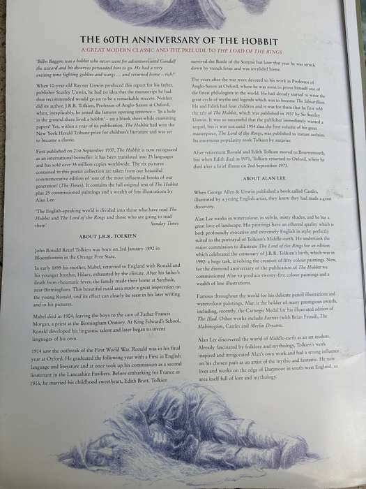 Tolkien The Hobbit Poster Collection 6 Allen Lee Prints Lord of the rings