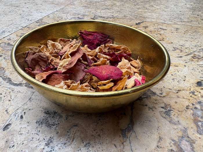 Vintage Brass pot pourri bowl with contents