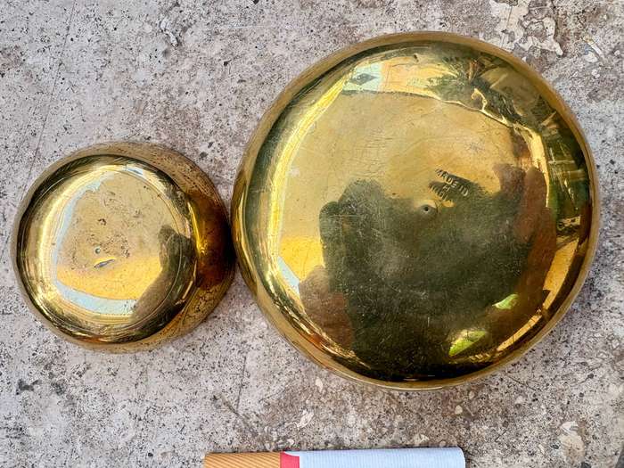 Vintage brass bowl India pair with engraving pair