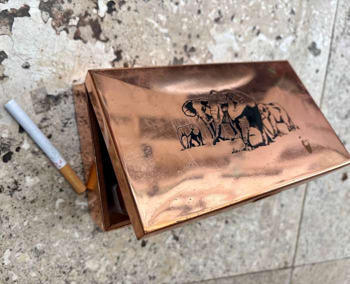 Vintage copper jewellery box trinket box Zimbabwe elephant theme