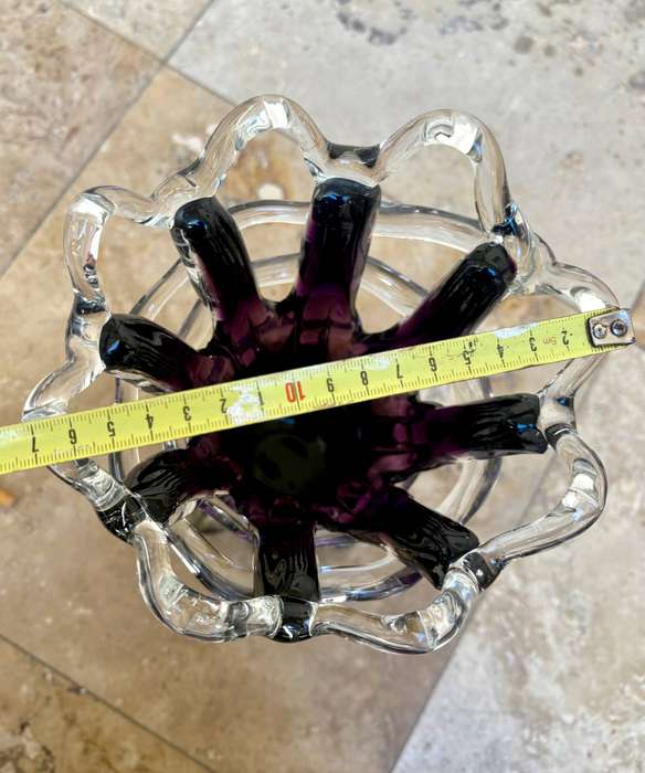 Bohemian Czech Hand Blown Art Finger Vase purple Glass Open Weave Work Collar 32 cm