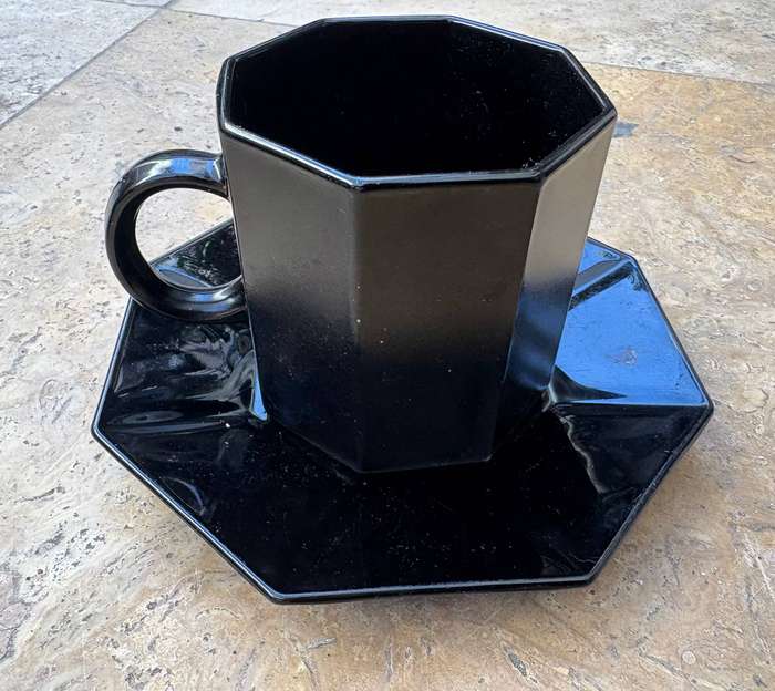 Black arcoroc Octime octagonal  bowl coffee mug and saucer set