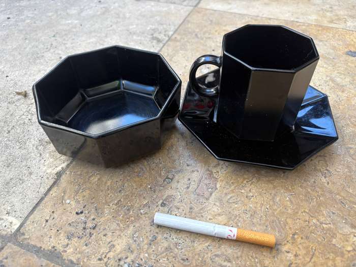 Black arcoroc Octime octagonal  bowl coffee mug and saucer set