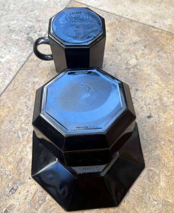 Black arcoroc Octime octagonal  bowl coffee mug and saucer set