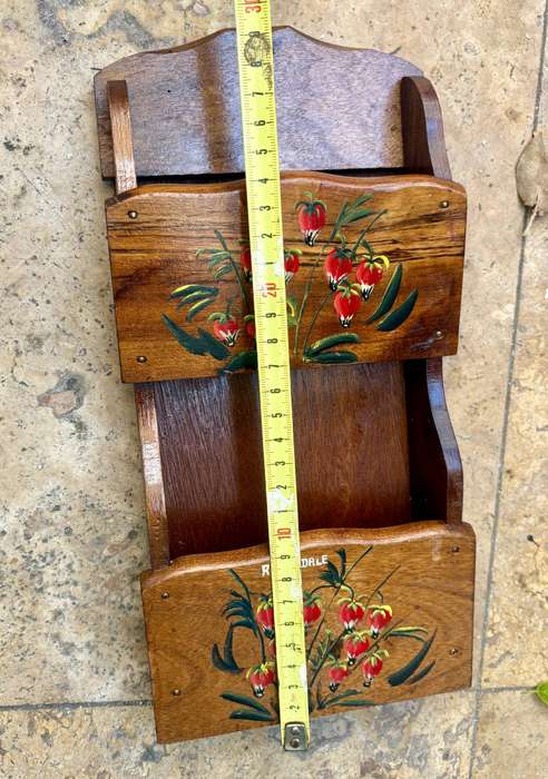 Vintage wood mail sorter floral hand painted wall mount farmhouse Riverdale