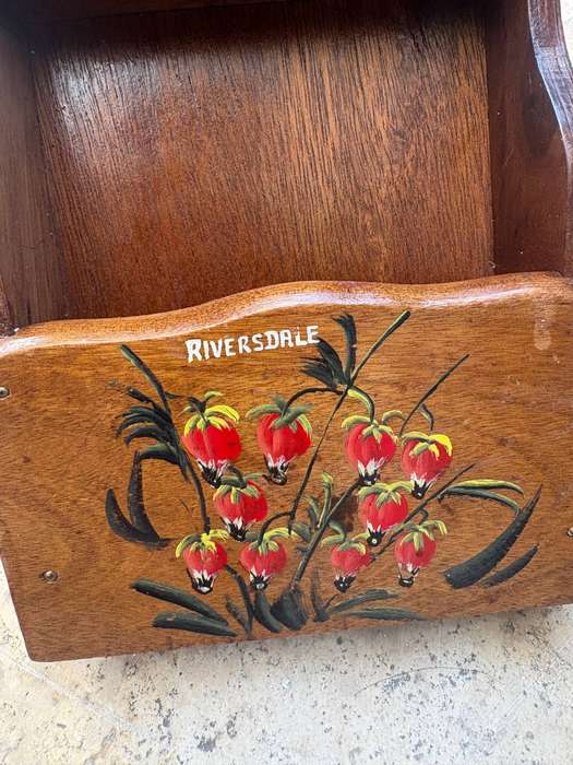 Vintage wood mail sorter floral hand painted wall mount farmhouse Riverdale