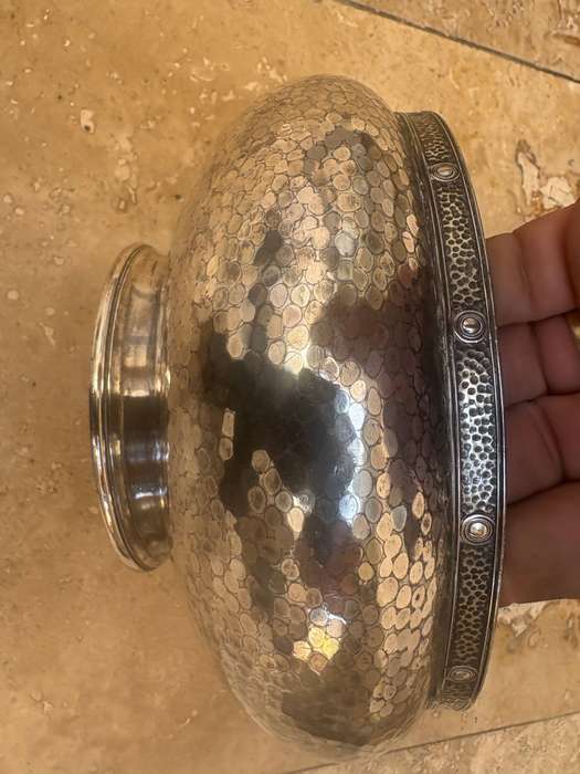 Antique hammered English pewter rose bowl electroplated
