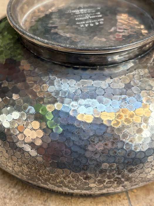 Antique hammered English pewter rose bowl electroplated