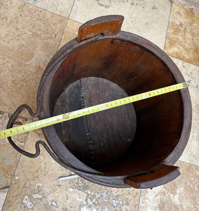 Antique Large Wood Well Bucket Hand Forged Metal Handle Water Pail RARE