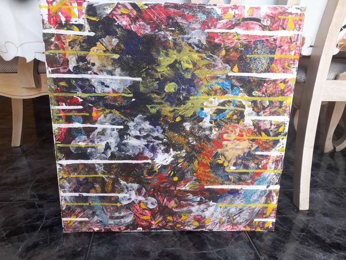 Acrylic Abstract Art Painting With Glitter Accents On Canvas ( 60 cm x 60 cm )