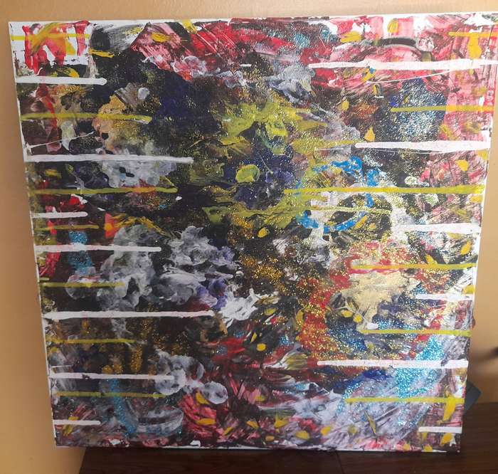 Acrylic Abstract Art Painting With Glitter Accents On Canvas ( 60 cm x 60 cm )