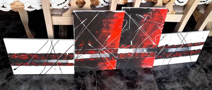 4 Acrylic Abstract Art Paintings On Canvas ( 38 cm x 29 cm ) And ( 48 cm x 29 cm )