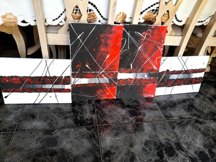 4 Acrylic Abstract Art Paintings On Canvas ( 38 cm x 29 cm ) And ( 48 cm x 29 cm )