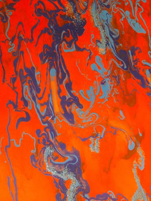Neon Orange And Blue Acrylic Abstract Art Painting On Acrylic Paper ( A3 Size ) Without A Frame