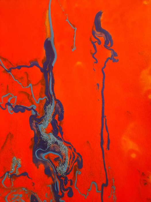 Neon Orange And Blue Acrylic Abstract Art Painting On Acrylic Paper ( A3 Size ) Without A Frame