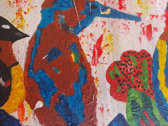Floral Painting With Birds Acrylic Abstract Art Painting On Canvas ( 60 cm x 60 cm )