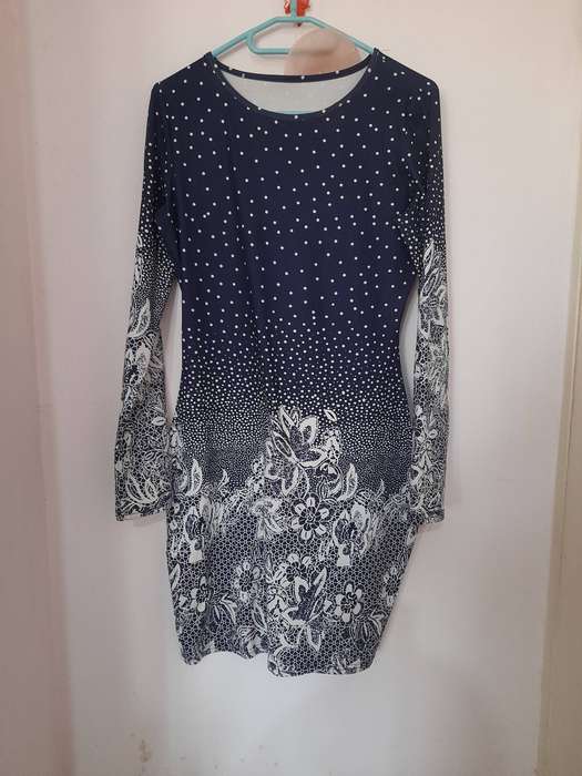 Navy blue long sleeve polkadot dress. Second-hand. Only been worn once