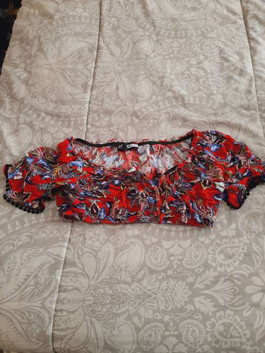 Red floral crop top with tassels