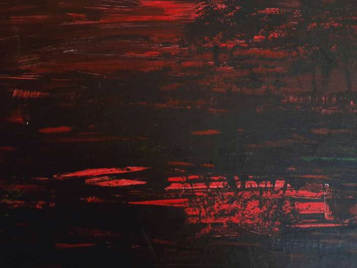 Red And Black Landscape Painting On Canvas ( 59 cm x 49 cm )