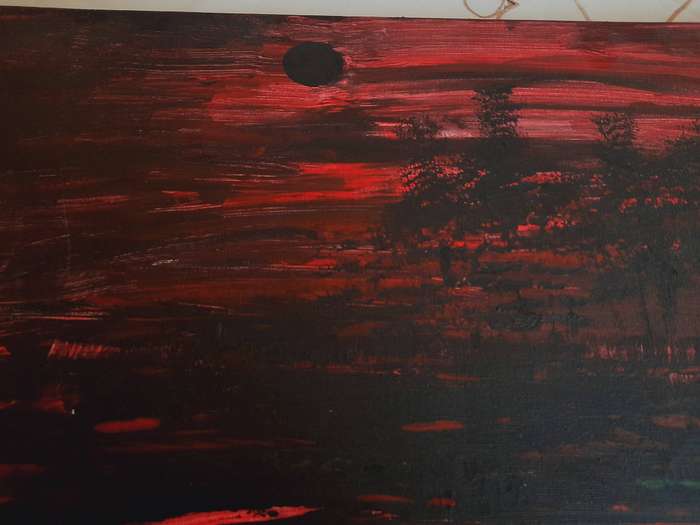 Red And Black Landscape Painting On Canvas ( 59 cm x 49 cm )