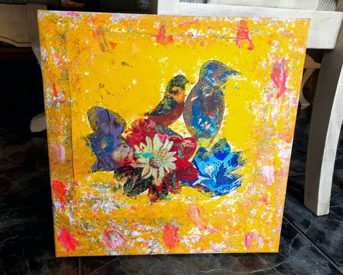 Floral Bird Painting ( 40 cm x 40 cm )
