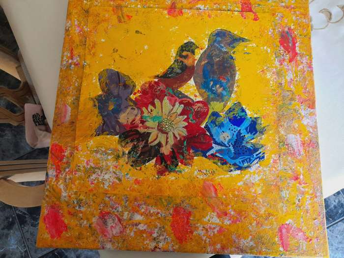 Floral Bird Painting ( 40 cm x 40 cm )
