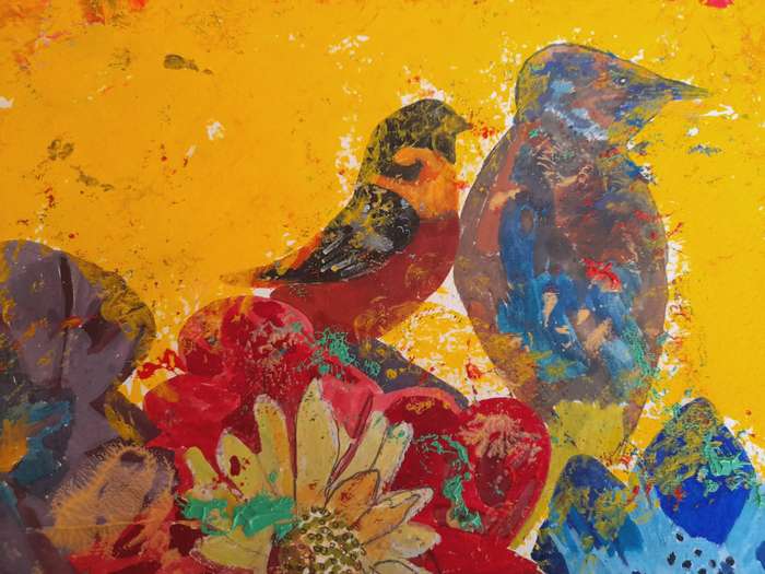 Floral Bird Painting ( 40 cm x 40 cm )