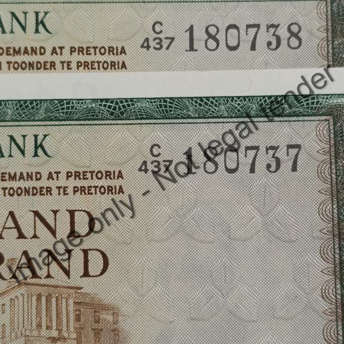 TW de Jongh set of 2 uncirculated R10 banknotes with consecutive numbers