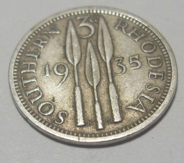 1935 silver Southern Rhodesia 3 Pence coin