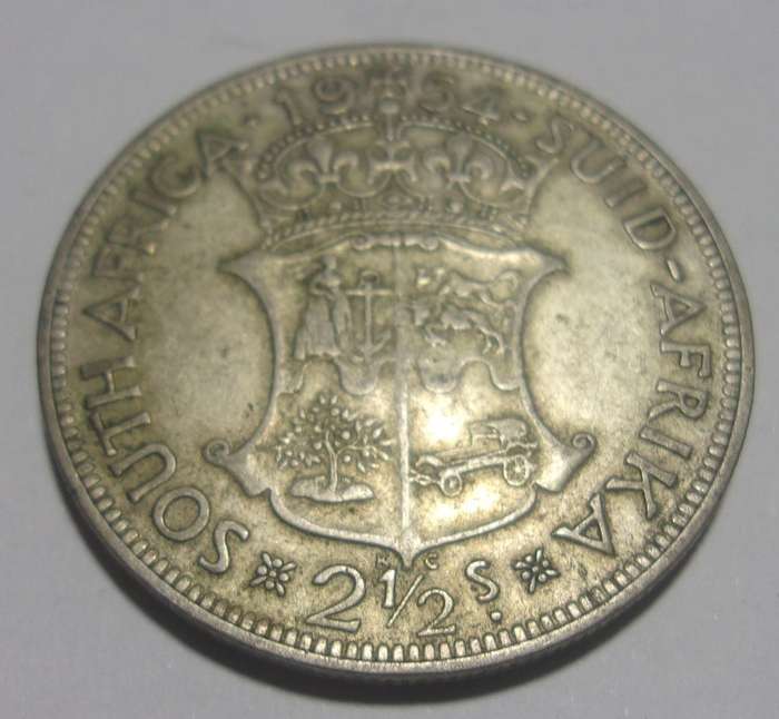 1954 silver South Africa 2 1/2 Shillings coin - nice coin