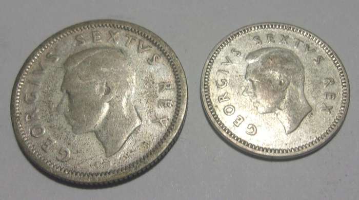 1952 silver South Africa 6 and 3 Pence coins for 1 bid