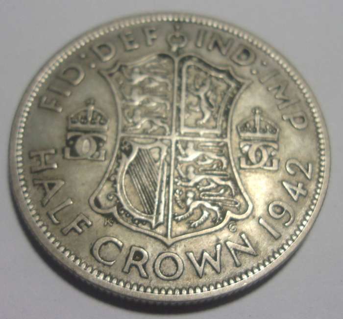 1942 British silver Half Crown coin