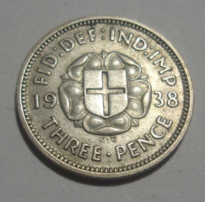 1938 silver British 3 Pence coin - nice coin