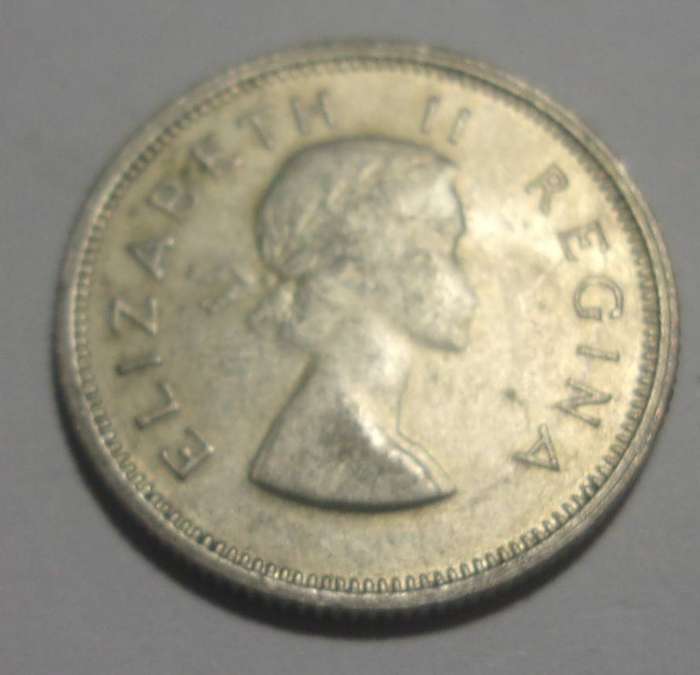 1960 silver South Africa 6 Pence coin - nice coin