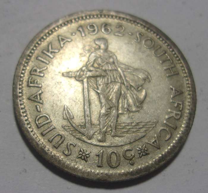 1962 silver South Africa 10 cents coin