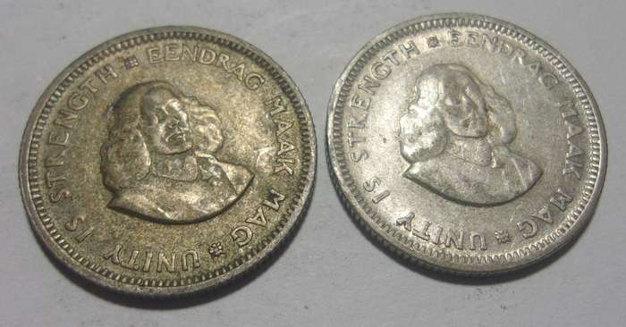 1963, 1964 silver South Africa 5 Cents coin for 1 bid