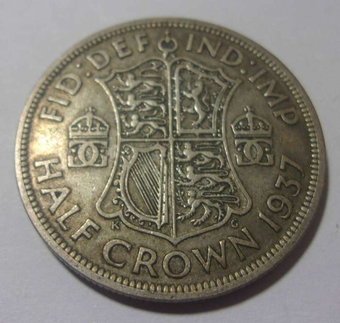 1937 British silver Half Crown coin