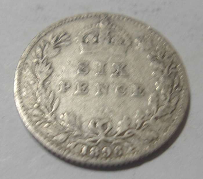 1896 silver British 6 Pence coin