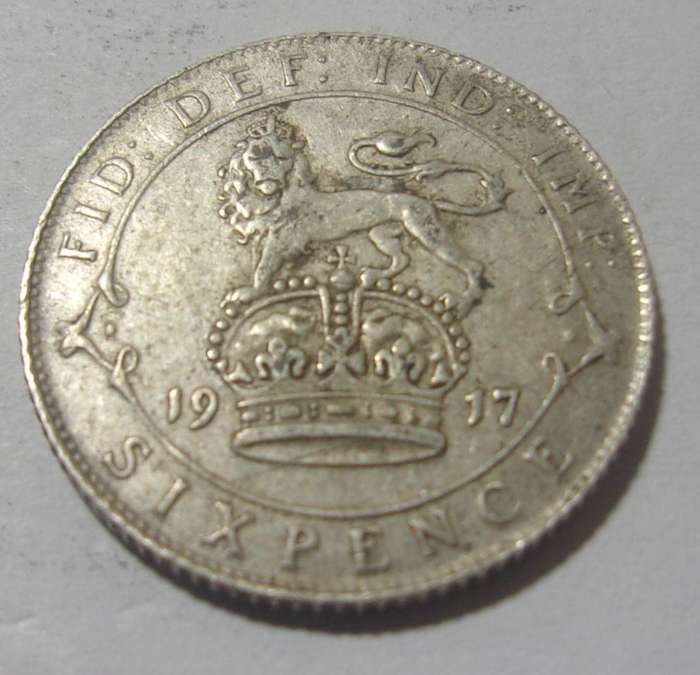 1917 silver British 6 Pence coin - nice coin