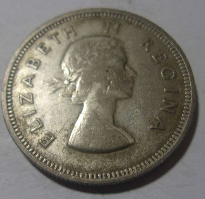 1955 silver South Africa 2 Shillings coin - nice coin