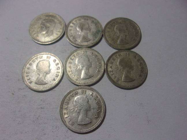 1952-1959 silver South African 3 Pence coins for 1 bid - no 1957