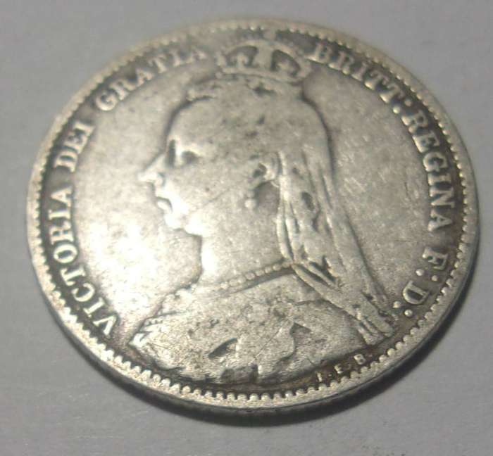1891 silver British 6 Pence coin