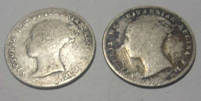 1860 & 1861 silver British 3 Pence coins for 1 bid