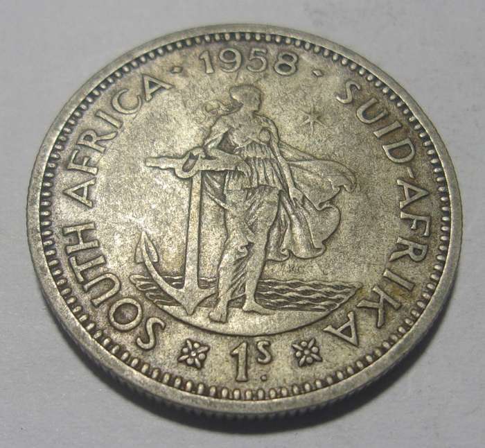 1958 silver South Africa 1 Shilling coin